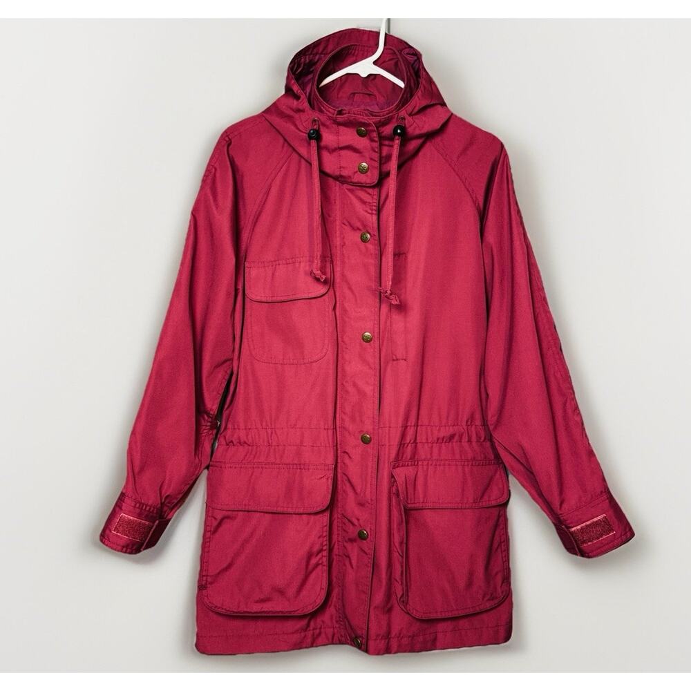 VTG Eddie Bauer Jacket Womens SM Raspberry Red Parka Jacket Detachable Hood Coat
